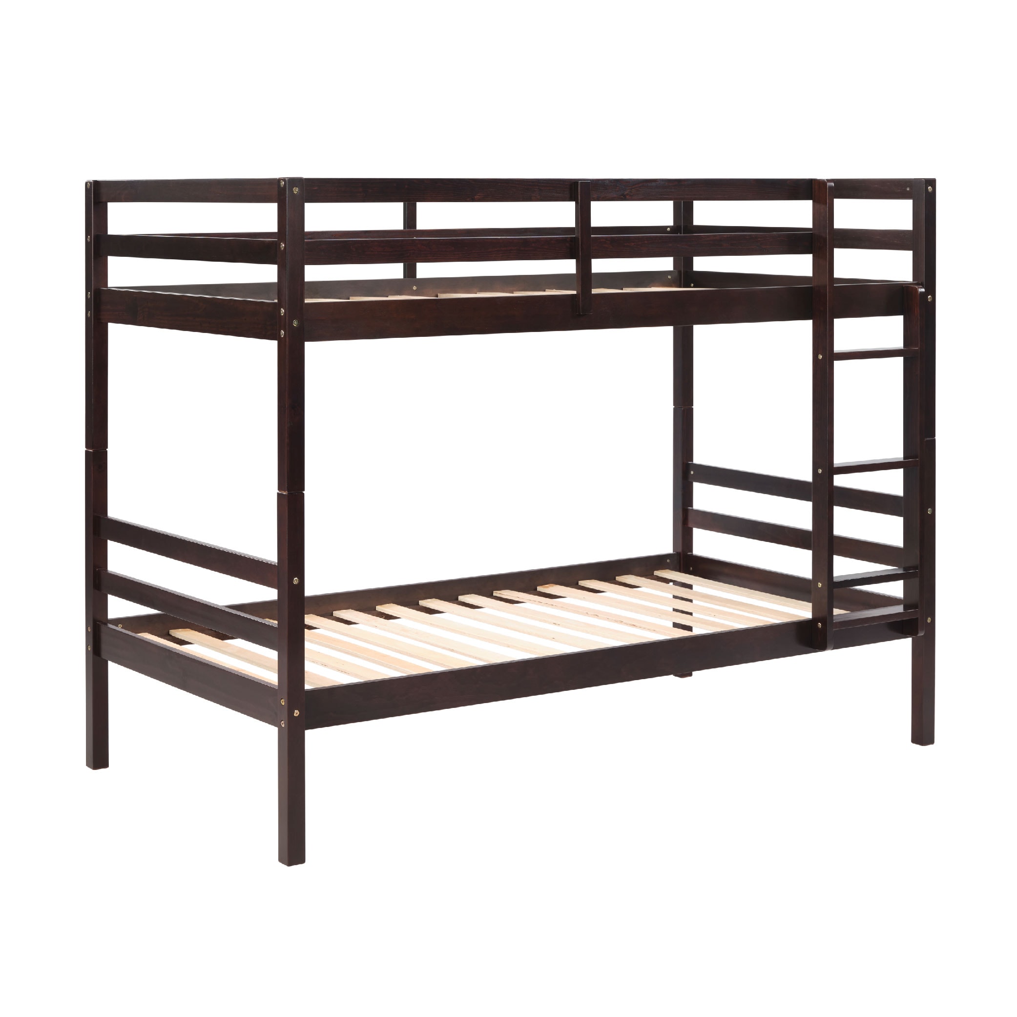 Twin Over Twin Bunk Bed With Ladder,Wooden Bunk Bed With High Guardrail And Ladder For Kids, Teens, Dorm Rooms, And Guest Rooms,No Box Spring Needed,Espresso_voghion.com